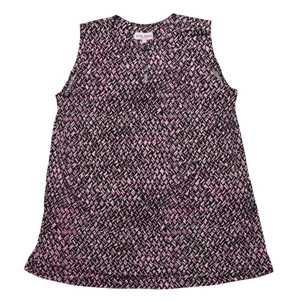 Iolani Sleeveless Top‎ Womens Large Pink Black Abstract Print Made in Hawaii